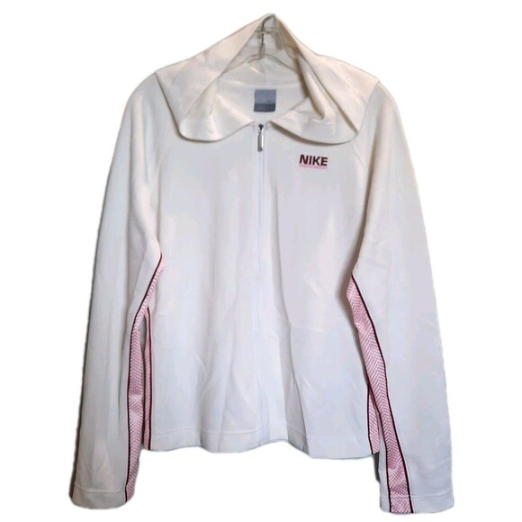 Vintage Nike Hoodie Sports Track Jacket White Pink Arm Stripe Size L 12-14 - Picture 2 of 9